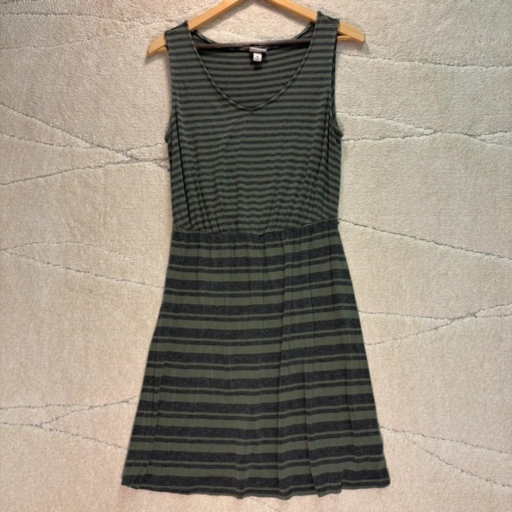Merona Women's Medium Olive Green Charcoal Striped Sleeveless Dress*